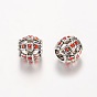 Antique Silver Plated Alloy Rhinestone European Beads, Large Hole Barrel Beads, 11x10mm, Hole: 5mm