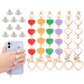 Pandahall elite 6pcs 6 chaînes de maillons de coeur en alliage émaillé de couleurs pour porte-clés de bricolage, accessoires de bijoux de décoration de cas de téléphone, avec écrous en alliage, vis de fer, or et de lumière