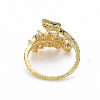 Латунные кольца из манжеты с прозрачным цирконием, открытые кольца, без никеля , лист