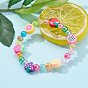 Handmade Polymer Clay Beads Stretch Bracelets for Kids, with Eco-Friendly Transparent Acrylic Beads