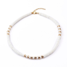 Blanc colliers de perles shell naturelles, avec 304 acier inoxydable fermoir pince de homard, plat rond, réel 18 k plaqué or
