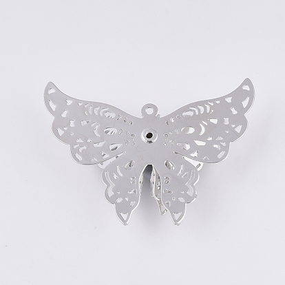 Brass Pendants, with Crystal Rhinestone, Butterfly