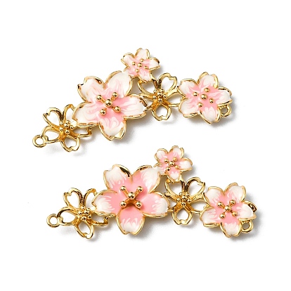 Rack Plating Brass Enamel Connector Charms, Flower Links, Cadmium Free & Lead Free, Long-Lasting Plated