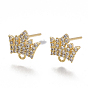 Brass Stud Earring Findings, with Loop, Cubic Zirconia, Nickel Free, Real 18K Gold Plated, Crown, Clear