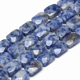 Brins de perles de jaspe de tache bleue naturelle, facette, rectangle