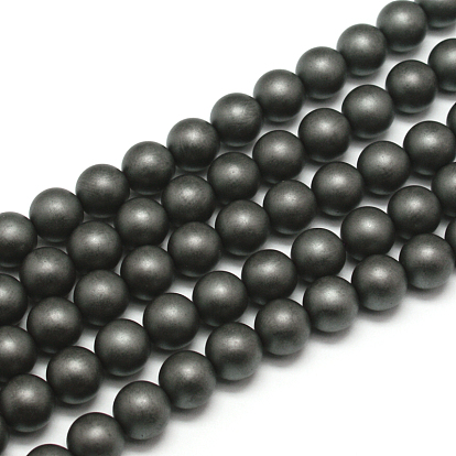 Frosted Non-magnetic Synthetic Hematite Round Bead Strands, Grade AA