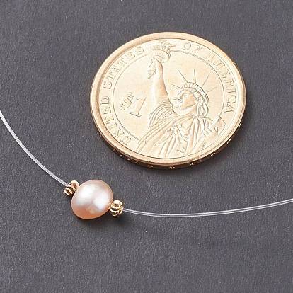 Collier pendentif perle naturelle avec fil nylon pour femme
