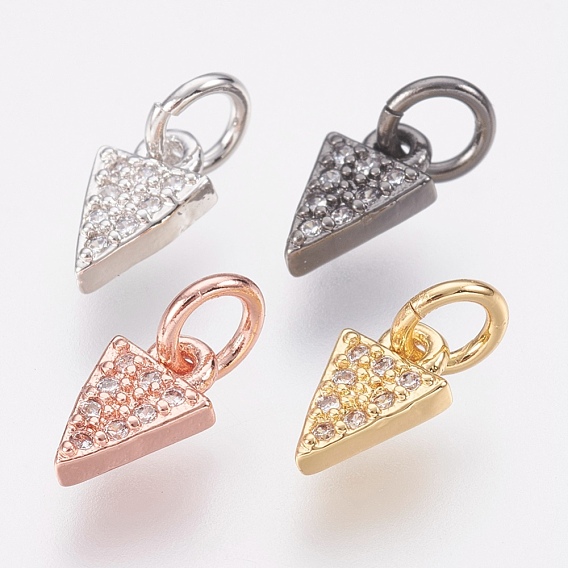 Brass Micro Pave Cubic Zirconia Charms, Lead Free & Cadmium Free, Triangle