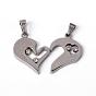 304 Stainless Steel Pendants, Split Heart, with Rhinestones and Word I Love You, For Valentine's Day, 25x30x3mm, Hole: 3.5x7mm
