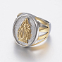 304 Stainless Steel Signet Rings for Men, Wide Band Finger Rings, Oval with Virgin Mary