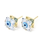Boucles d'oreilles carrées en verre avec mauvais œil en émail, bijoux en laiton plaqué or véritable 18k pour femmes
