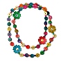 Dyed Natural Coconut Flower & Flat Round Beaded Necklaces, Bohemian Jewelry for Women
