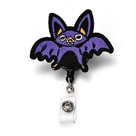 Carrete de insignia de plástico abs y fieltro de murciélago de halloween, porta credencial retráctil, con pinza de cocodrilo de hierro, Platino