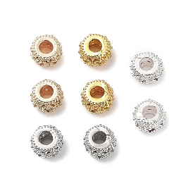 Rack Plating Brass Micro Pave Cubic Zirconia Beads, Cadmium Free & Lead Free, Long-Lasting Plated, Rondelle