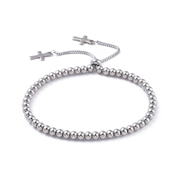 Adjustable 304 Stainless Steel Slider Bracelets, Bolo Bracelets, Cross