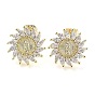 Brass Micro Pave Cubic Zirconia Stud Earrings for Women, Sun with Virgin Mary