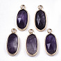 Gemstone Pendants, with Light Gold Plated Brass Edge and Loop, Oval, Faceted