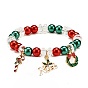 Acrylic Pearl Beaded Stretch Bracelet with Alloy Enamel Charms, Christmas Theme Jewelry for Women