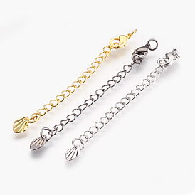 Brass Chain Extender, with Lobster Claw Clasps, Cadmium Free & Nickel Free & Lead Free, Long-Lasting Plated, Shell