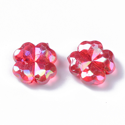 Perles acryliques transparentes, de couleur plaquée ab , trèfle facettes