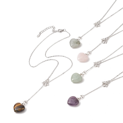 5шт 5 набор ожерелий лариат в форме сердца из смешанных драгоценных камней с натуральными камнями, ожерелья с кулоном из латуни для женщин
