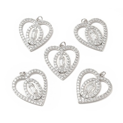 Micro cuivres ouvrent pendentifs zircone cubique, avec anneau de saut, coeur avec religion vierge marie charme