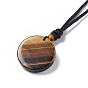 Natural Gemstone Flat Round with Hexagon Pendant Necklace with Nylon Cord for Women