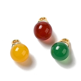 Natural Agate(Dyed & Heated) Pendants, Round Charms with Real 18K Gold Plated Brass Findings
