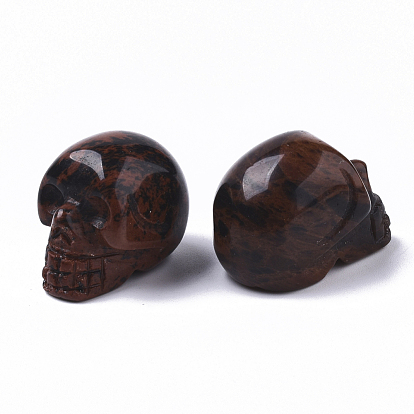 Cuentas de obsidiana de caoba natural de halloween, sin agujero / sin perforar, cráneo
