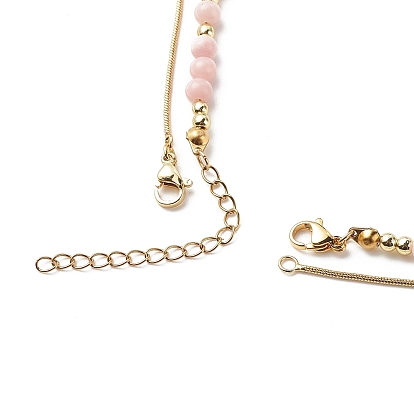 2Pcs 2 Style Alloy Enamel Mushroom Pendant Necklaces Set, Pink Opal & Synthetic Hematite & Lampwork Beaded Stackable Necklaces for Women