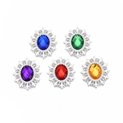 Alloy Cabochons, with Rhinestone, Cadmium Free & Lead Free, Faceted, Oval, Silver