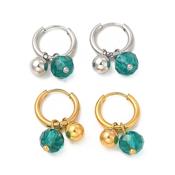 Boucles d'oreilles créoles pendantes avec breloques en perles de verre, 304 bijoux en acier inoxydable pour femmes