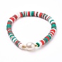 Polymer Clay Heishi Beads Stretch Bracelets, with Acrylic Imitation Pearl Beads and Brass Beads