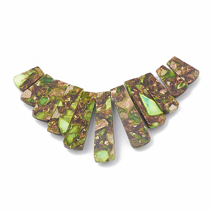 Assembled Synthetic Imperial Jasper and Bronzite Beads Strands, Graduated Fan Pendants, Focal Beads, Dyed
