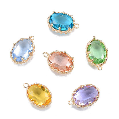 Transparent K9 Glass Pendants, with Light Gold Plated Brass Findings, Cadmium Free & Lead Free, Faceted, Oval