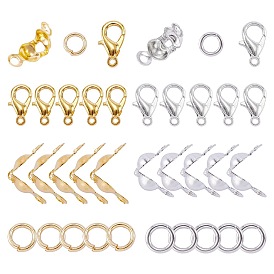 100Pcs 2 Colors Zinc Alloy Lobster Claw Clasps, with 400Pcs 2 Colors 304 Stainless Steel Jump Rings and 400Pcs 2 Colors Iron Bead Tips