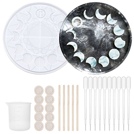 Gorgecraft DIY Silicone Moon Star Tarot Card Tray Round Molds Kits, with Round Silicone Molds, Silicone Measuring Cup, Plastic Transfer Pipettes, Disposable Latex Finger Cots, Birch Wooden Sticks