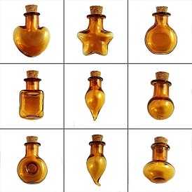 Miniature Glass Bottles, with Cork Stoppers, Empty Wishing Bottles, for Dollhouse Accessories, Jewelry Making, Heart/Flat Round/Light Bulb/Square/Flower/Star Shape