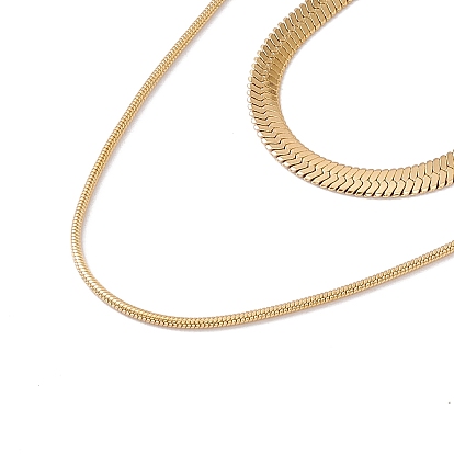 2Pcs 2 Style 304 Stainless Steel Herringbone & Snake Chain Necklaces Set for Men Women