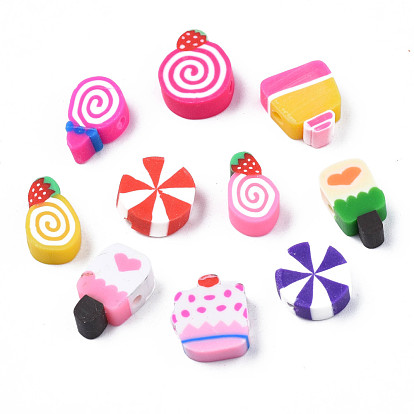 Handmade Polymer Clay Beads, Imitation Food, Mixed Cake Shapes