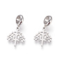 304 Stainless Steel European Dangle Charms, Large Hole Pendants, Tree