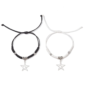2 шт. 2 набор цветных браслетов со звездами из сплава, регулируемые браслеты из полиэфирного шнура