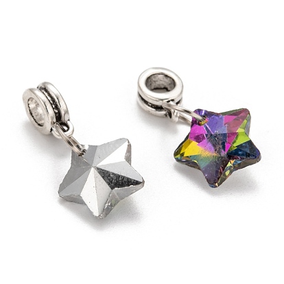 Tibetan Style Alloy Large Hole European Dangle Charms, with Electroplated Glass Star Charms, 26mm, Hole: 5mm