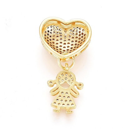 Brass Micro Pave Clear Cubic Zirconia Pendants, Long-Lasting Plated, Heart & Girl
