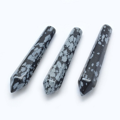 Natural Snowflake Obsidian Pointed Beads, Healing Stones, Reiki Energy Balancing Meditation Therapy Wand, Bullet, Undrilled/No Hole Beads