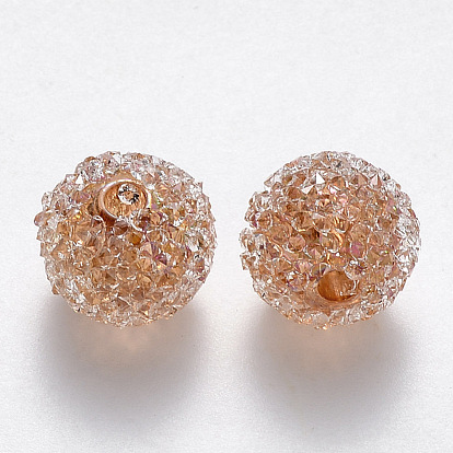 Perles acryliques transparentes, avec strass cristal, style de nourriture de bonbons imitation, la moitié foré, ronde