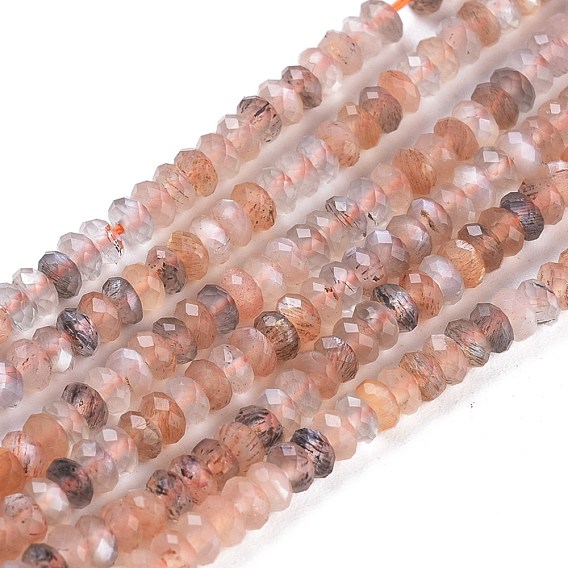 Brins de perles multi-pierres de lune naturelles, rondelle, facette