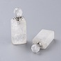 Faceted Natural Gemstone Openable Perfume Bottle Pendants, with 304 Stainless Steel Findings, Cuboid