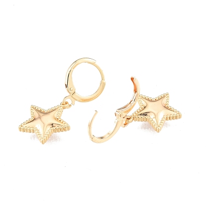 Brass Star Dangle Leverback Earrings for Women, Cadmium Free & Nickel Free & Lead Free
