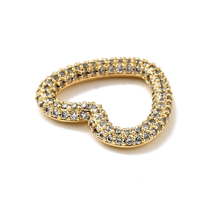 Rack Plating Brass Micro Pave Cubic Zirconia Linking Rings, Long-Lasting Plated, Cadmium Free & Lead Free, Heart, Golden